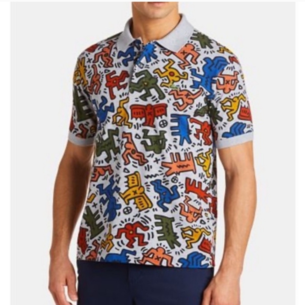 LACOSTE X Keith Haring printed mini pique polo shirt. Sz 44/S new without tags